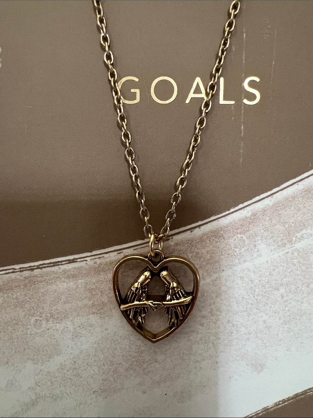 Gold-Tone Lovebirds in Heart Pendant Necklace with 3” Extender